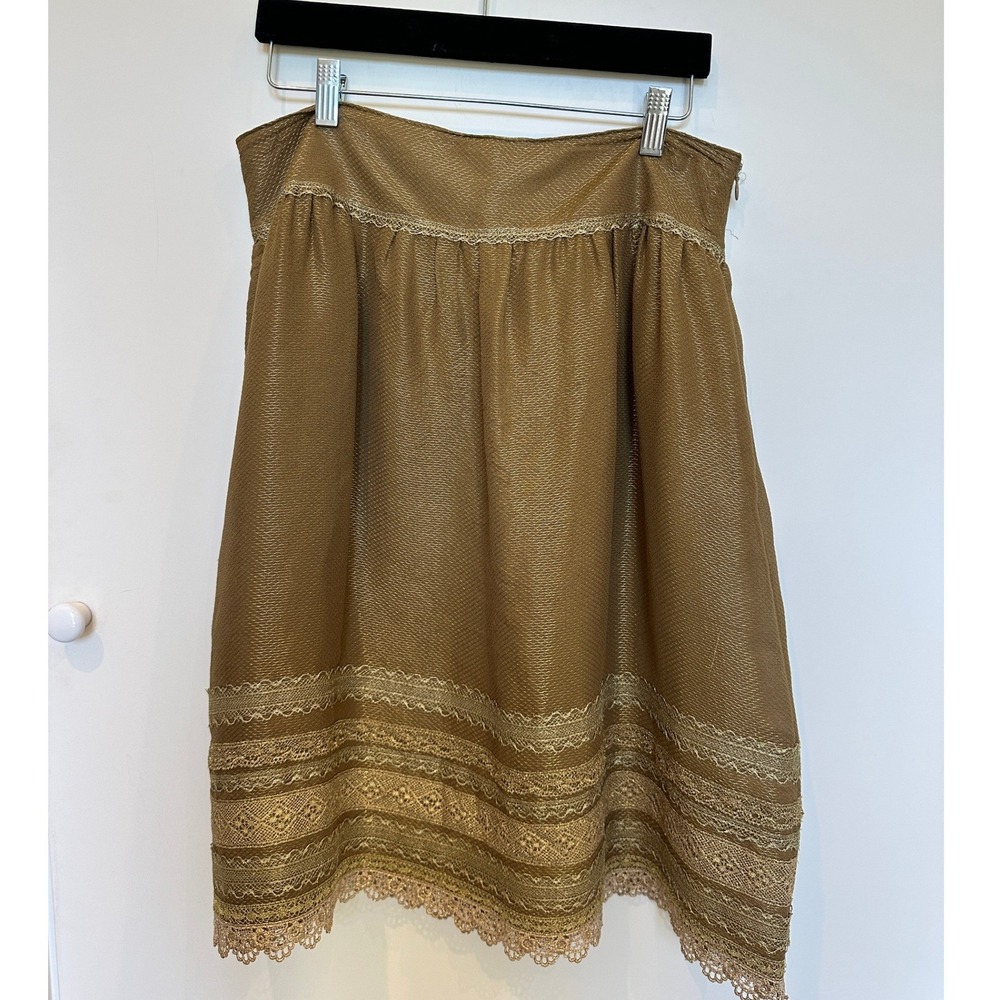 Cynthia Steffe Metallic Lace Trimmed Skirt Khaki Size 10